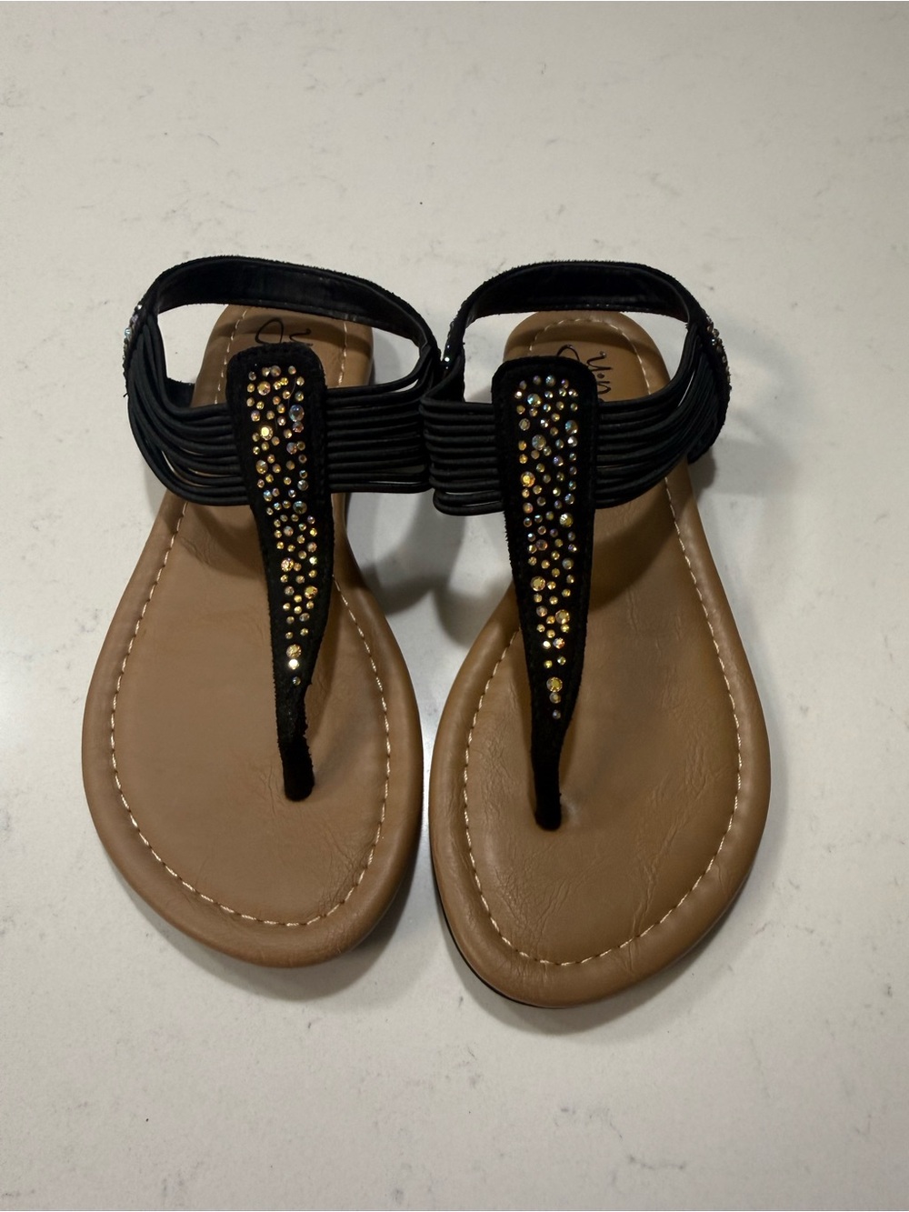 YNOT? Girls Black Rhinestone Sandals Size 1 – NEW